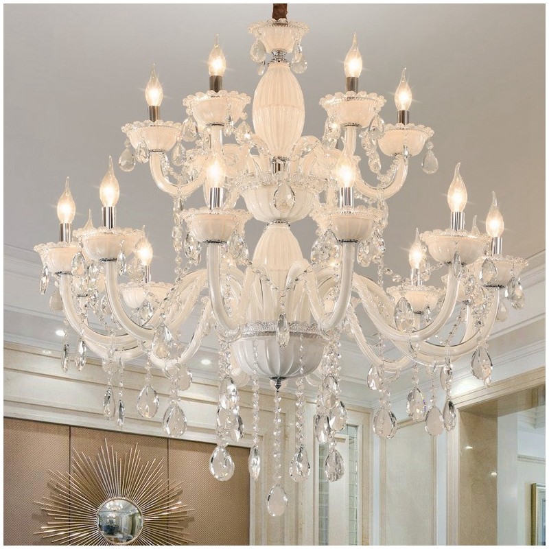 18 (12+6) Light White Elegant Candle Chandelier with Crystal