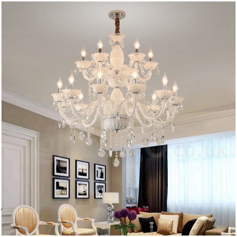 18 (12+6) Light White Elegant Candle Chandelier with Crystal