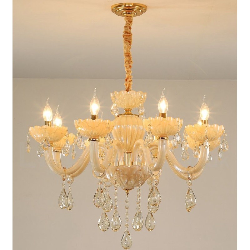 8 Light Luxurious Champagne Crystal Candle Chandelier