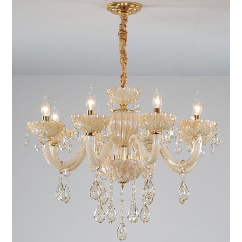 8 Light Luxurious Champagne Crystal Candle Chandelier