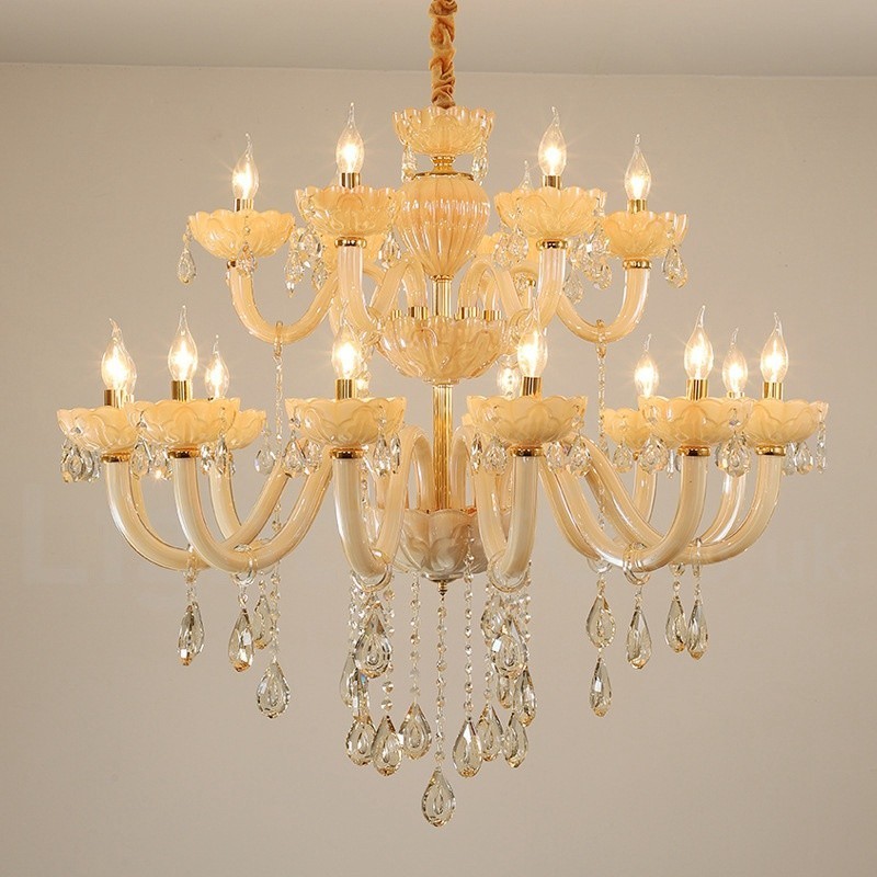 18 (12+6) Light Luxurious Champagne Crystal Candle Chandelier