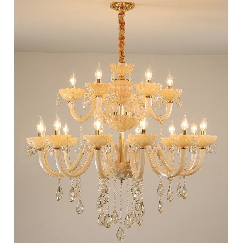 18 (12+6) Light Luxurious Champagne Crystal Candle Chandelier