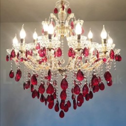 18 (12+6) Light Luxurious Red Crystal Candle Gold Chandelier
