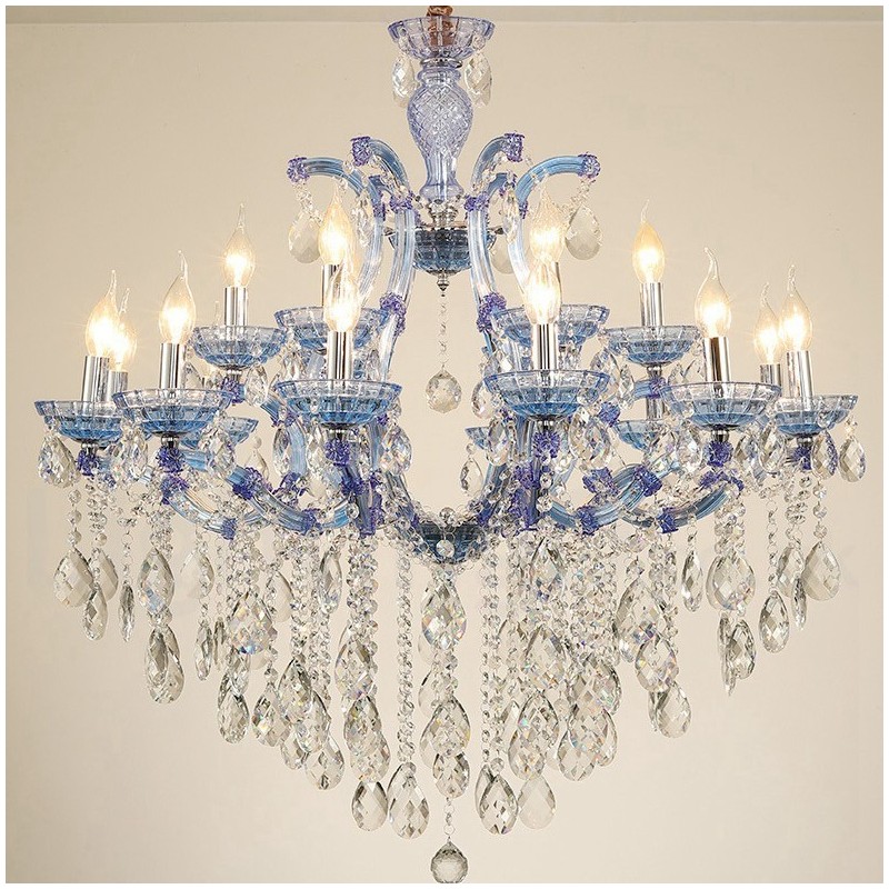 Multi Colours 18 (12+6) Light Luxurious Crystal Candle Chandelier with Clear Crystal