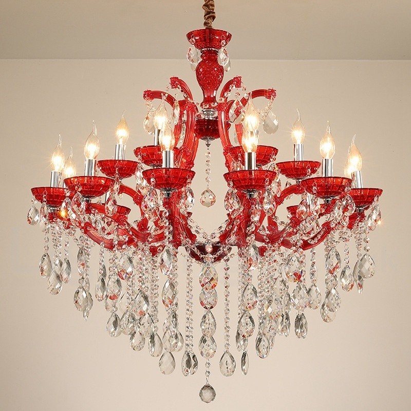 Multi Colours 18 (12+6) Light Luxurious Crystal Candle Chandelier with Clear Crystal