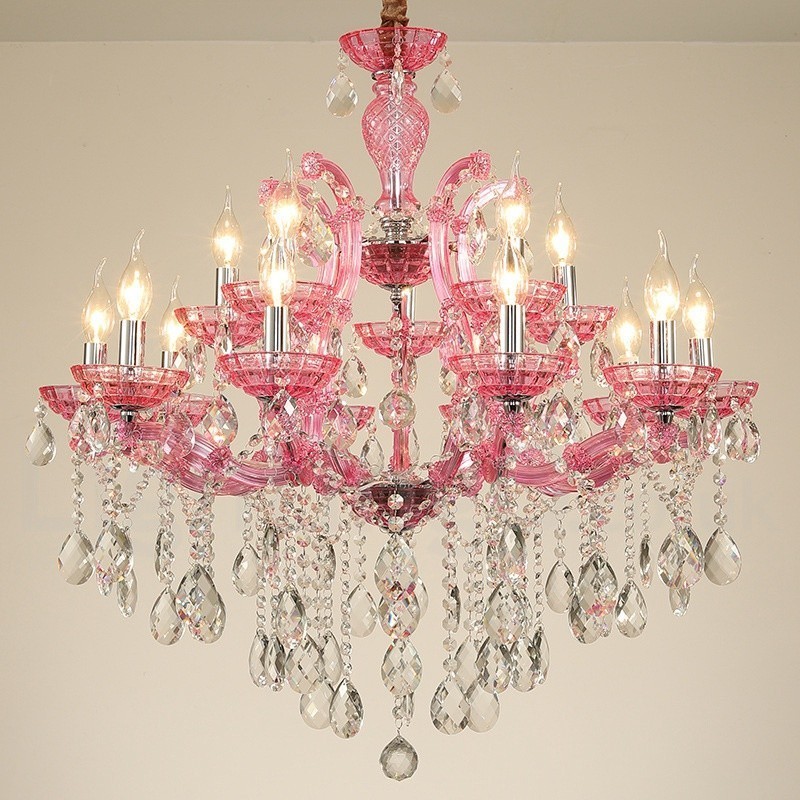 Multi Colours 18 (12+6) Light Luxurious Crystal Candle Chandelier with Clear Crystal