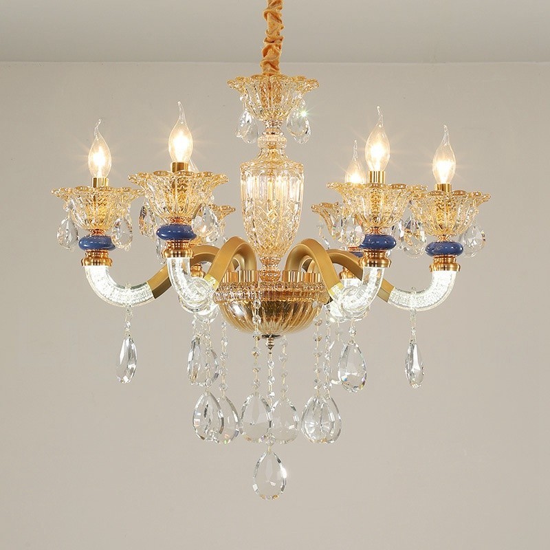 6 Light Modern Contemporary Champagne Candle Chandelier with Crystal