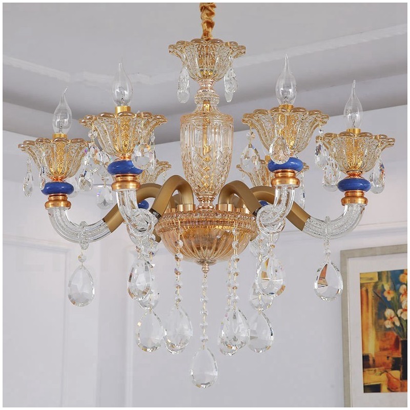 6 Light Modern Contemporary Champagne Candle Chandelier with Crystal
