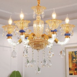6 Light Modern Contemporary Champagne Candle Chandelier with Crystal