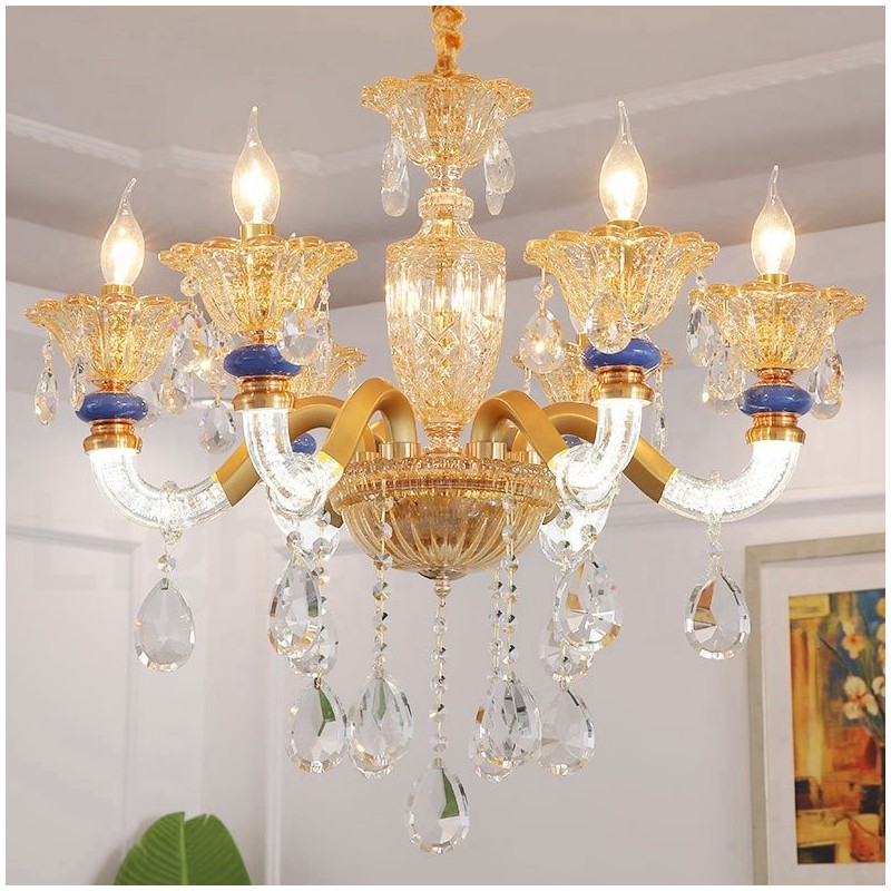 6 Light Modern Contemporary Champagne Candle Chandelier with Crystal