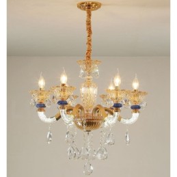 6 Light Modern Contemporary Champagne Candle Chandelier with Crystal