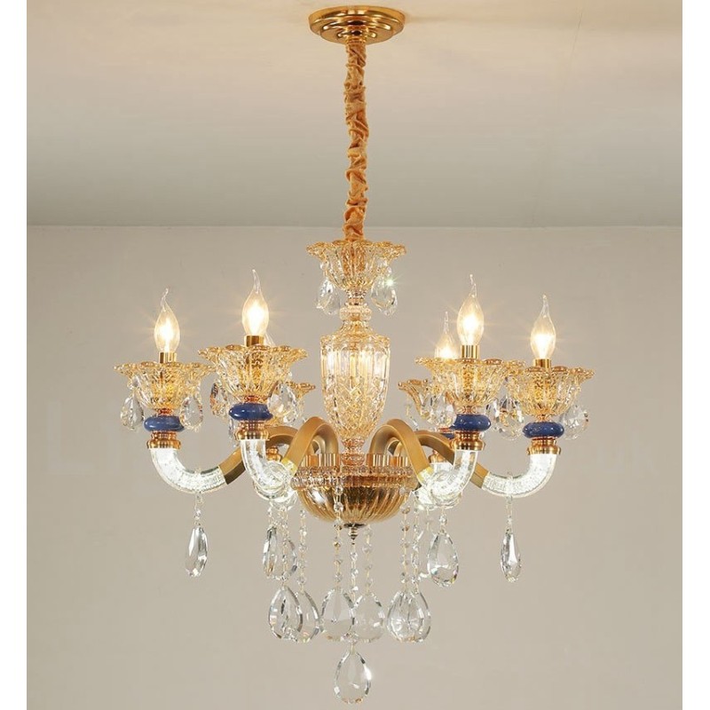 6 Light Modern Contemporary Champagne Candle Chandelier with Crystal