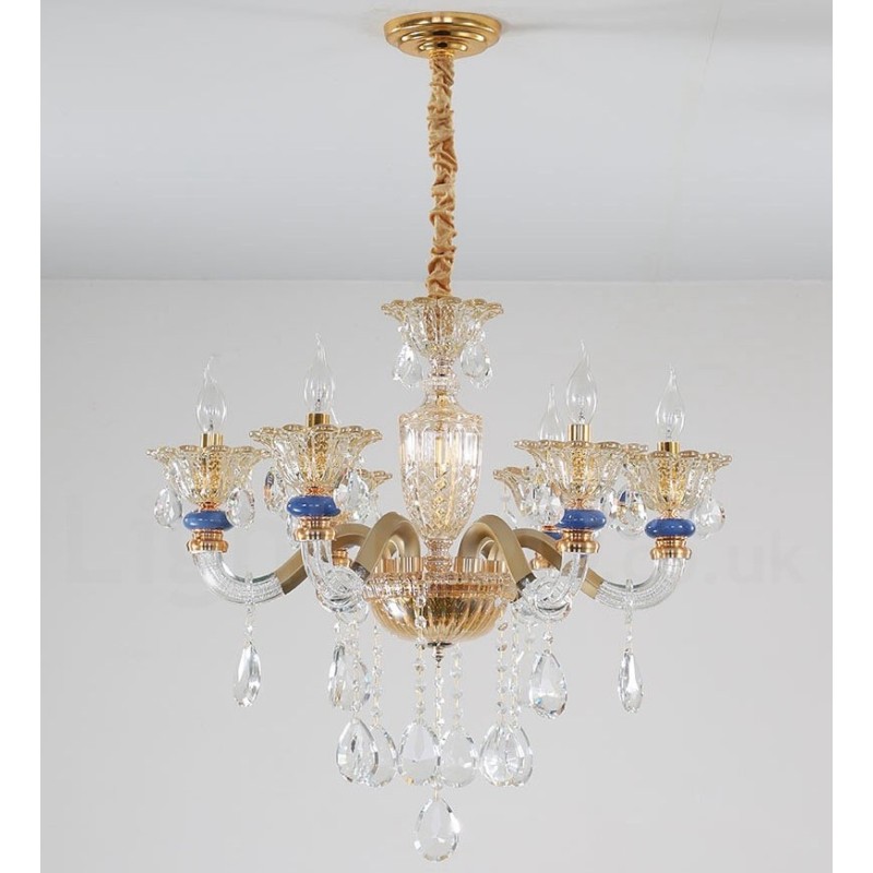 6 Light Modern Contemporary Champagne Candle Chandelier with Crystal