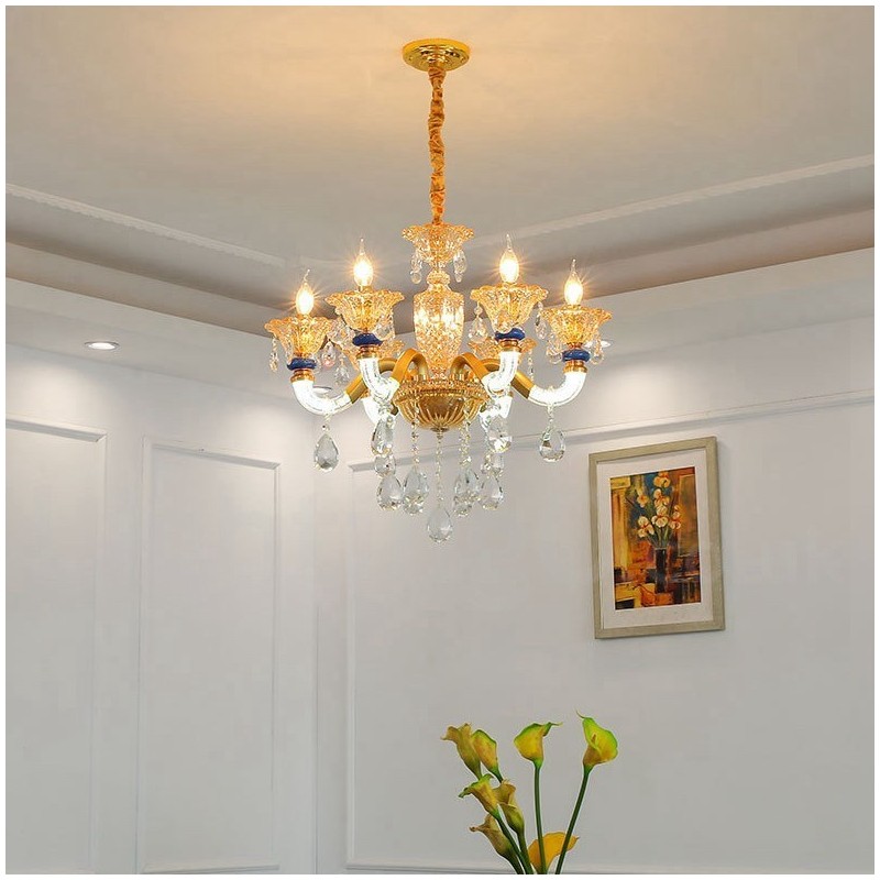 6 Light Modern Contemporary Champagne Candle Chandelier with Crystal