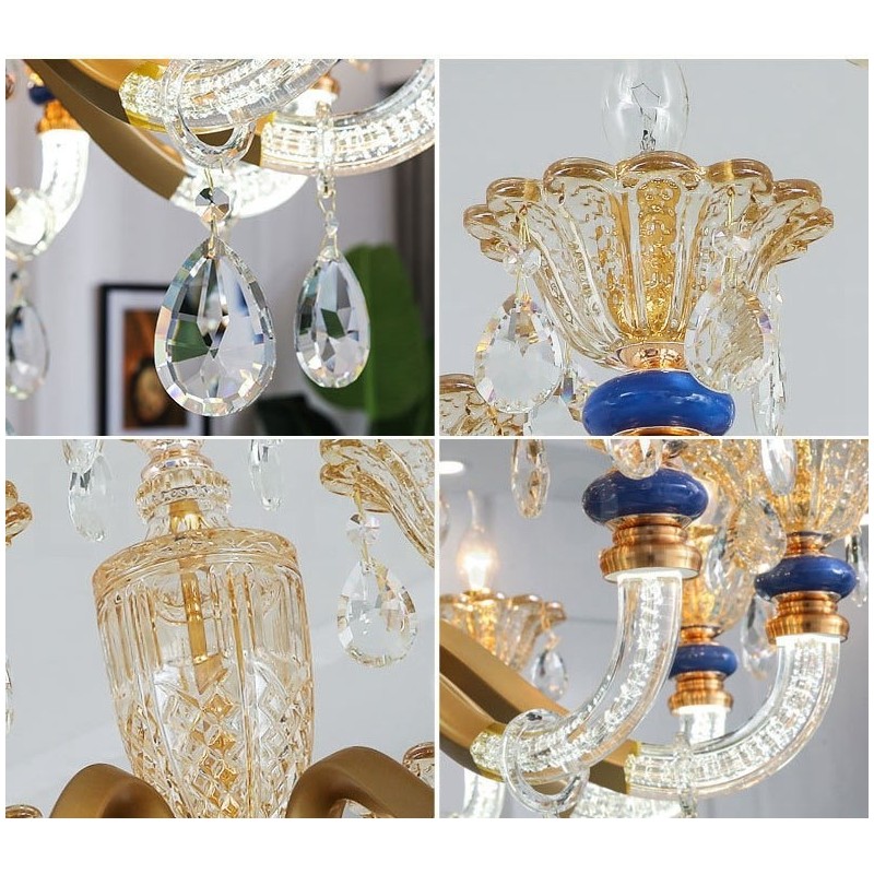 6 Light Modern Contemporary Champagne Candle Chandelier with Crystal