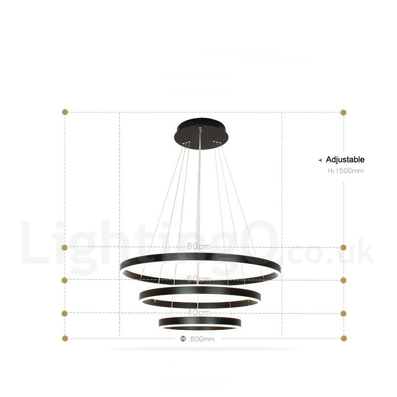 Dimmable Wi Fi Smart 3 Rings Two Strips Modern Contemporary Pendant Light with Acrylic Shade