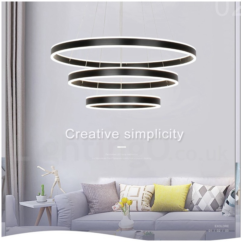 Dimmable Wi Fi Smart 3 Rings Two Strips Modern Contemporary Pendant Light with Acrylic Shade