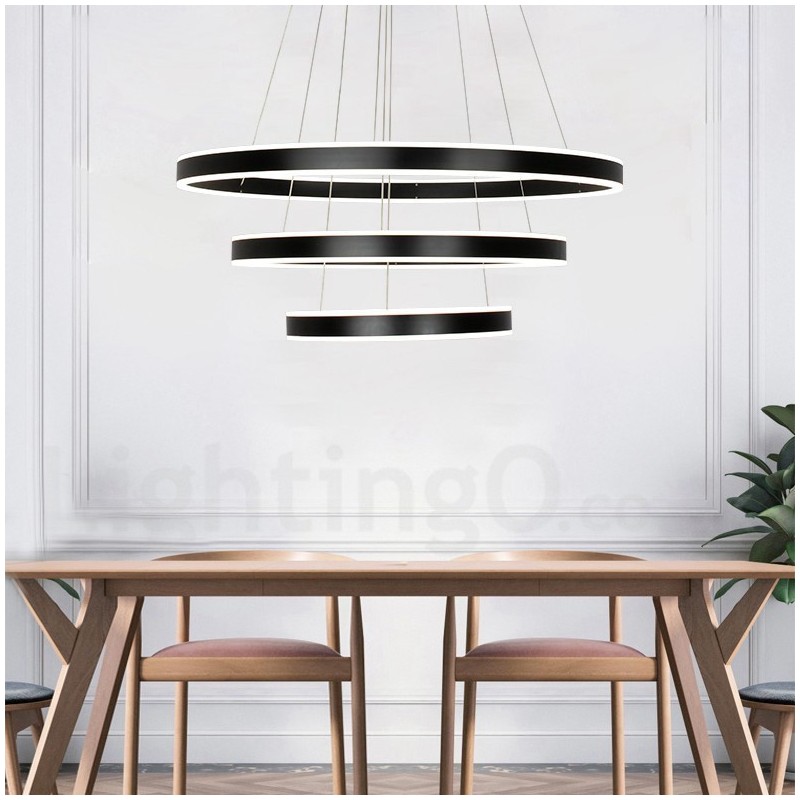 Dimmable Wi Fi Smart 3 Rings Two Strips Modern Contemporary Pendant Light with Acrylic Shade
