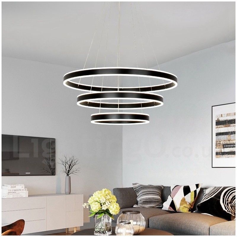 Dimmable Wi Fi Smart 3 Rings Two Strips Modern Contemporary Pendant Light with Acrylic Shade