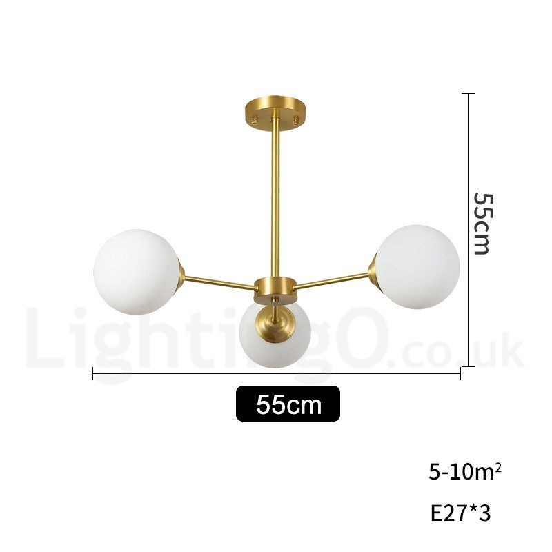 3 Light Pure Brass Northern Europe Bean Chandelier Modern Metal Molecules Pendant Light