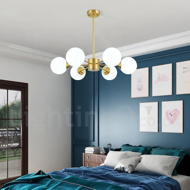 6 Light Pure Brass Northern Europe Bean Chandelier Modern Metal Molecules Pendant Light