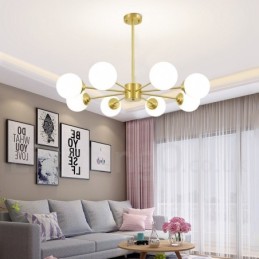 8 Light Pure Brass Northern Europe Bean Chandelier Modern Metal Molecules Pendant Light