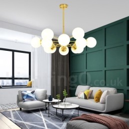 12 Light (6+6 Light) Two Tiers Pure Brass Northern Europe Bean Chandelier Modern Metal Molecules Pendant Light