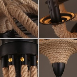 8 Light Candle Industrial Style Hemp Rope Pendant Chandelier Light