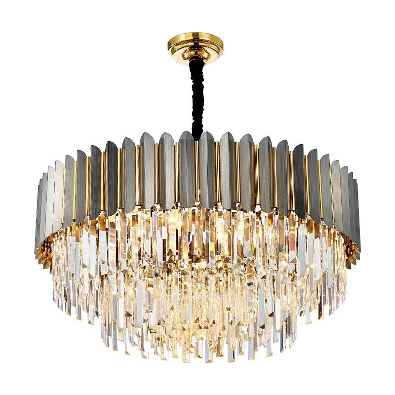 Luxury Postmodern Black and Gold Round K9 Crystal Pendant Chandelier Exhibition Hall