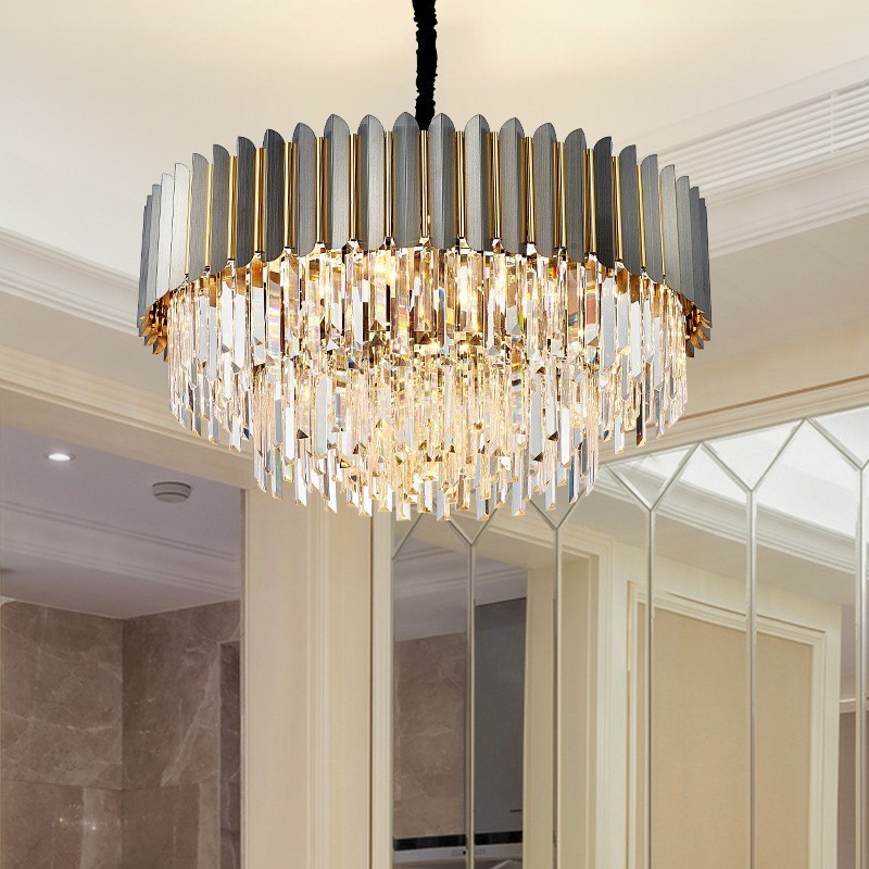 Luxury Postmodern Black and Gold Round K9 Crystal Pendant Chandelier Exhibition Hall