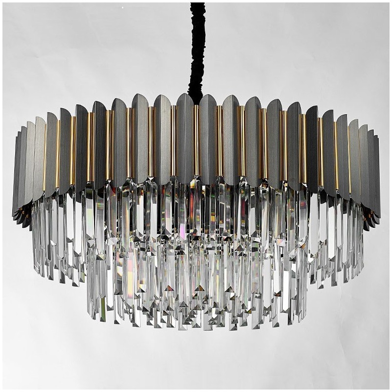 Luxury Postmodern Black and Gold Round K9 Crystal Pendant Chandelier Exhibition Hall