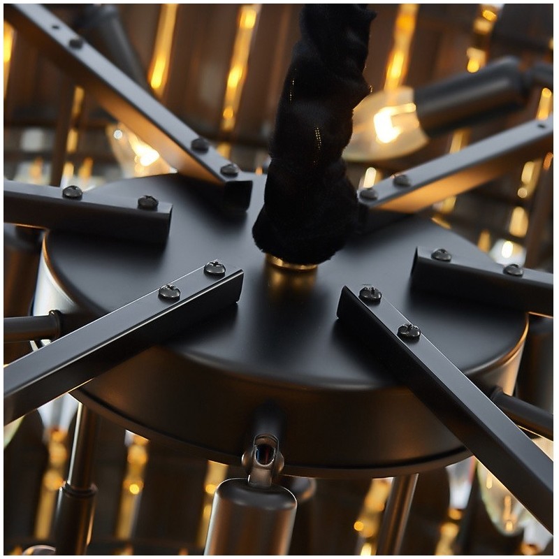 Luxury Postmodern Black and Gold Round K9 Crystal Pendant Chandelier Exhibition Hall