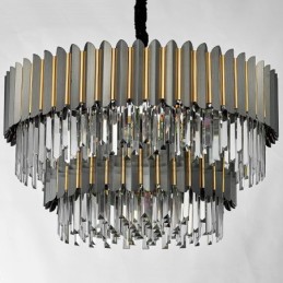 Two Tiers Luxury Postmodern Black and Gold Round K9 Crystal Pendant Chandelier