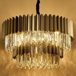 Two Tiers Luxury Postmodern Black and Gold Round K9 Crystal Pendant Chandelier