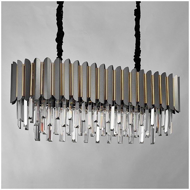 Luxury Postmodern Black and Gold Round K9 Crystal Pendant Chandelier