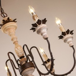 Country Vintage Wooden 6 Light Chandelier Light