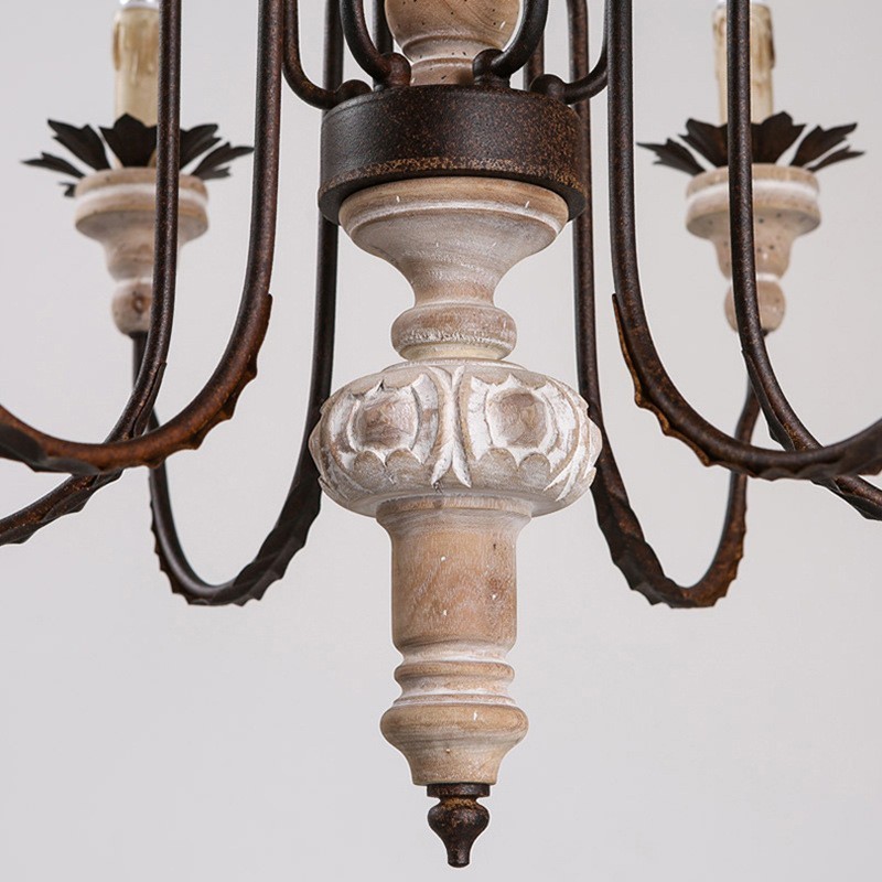 Country Vintage Wooden 6 Light Chandelier Light
