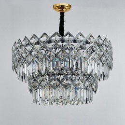 Two Tiers Luxury Postmodern Black and Gold Round K9 Crystal Pendant Chandelier