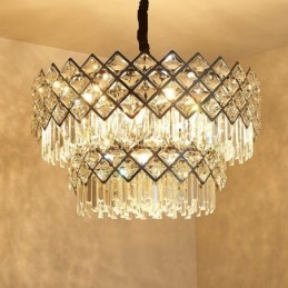 Two Tiers Luxury Postmodern Black and Gold Round K9 Crystal Pendant Chandelier