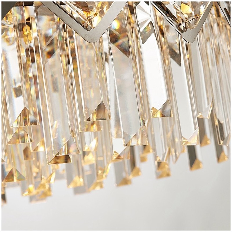 Two Tiers Luxury Postmodern Black and Gold Round K9 Crystal Pendant Chandelier