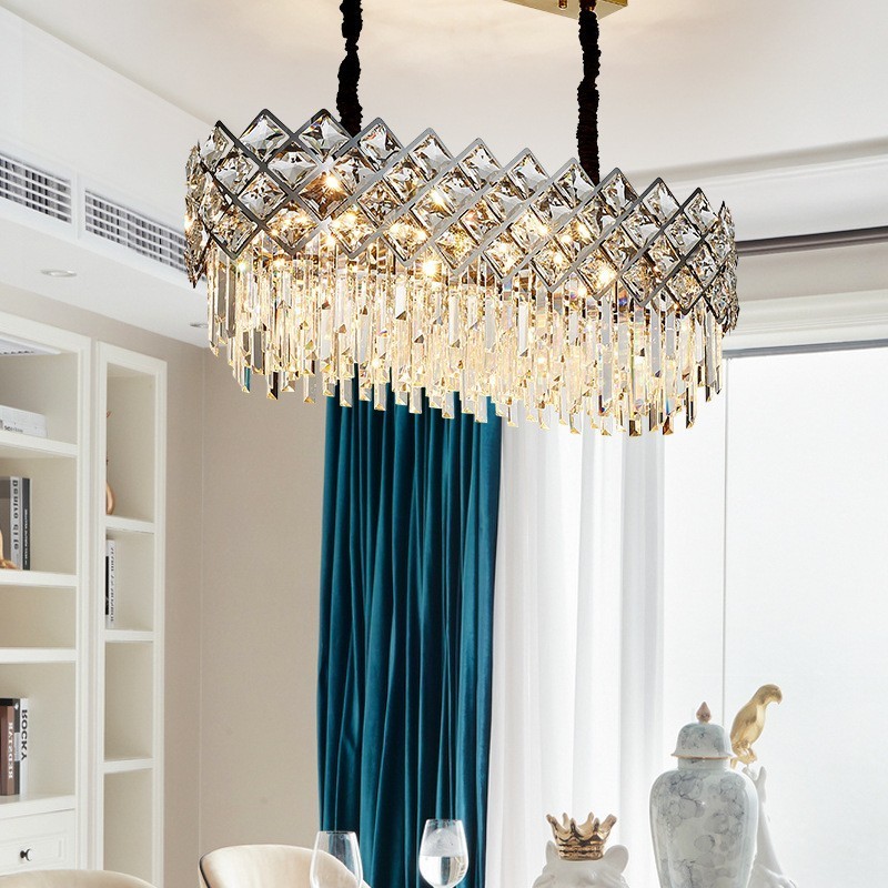 Luxury Postmodern Silver Round K9 Crystal Pendant Chandelier