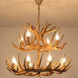 12 (8+4) Light 2 Tiers Rustic Artistic Retro Antler Antique Chandelier