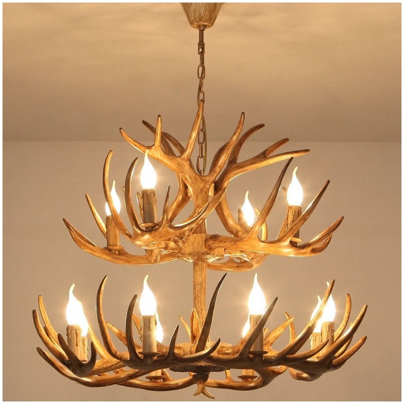 12 (8+4) Light 2 Tiers Rustic Artistic Retro Antler Antique Chandelier