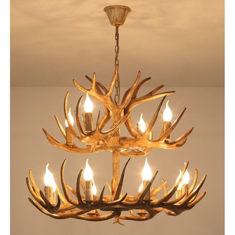 12 (8+4) Light 2 Tiers Rustic Artistic Retro Antler Antique Chandelier