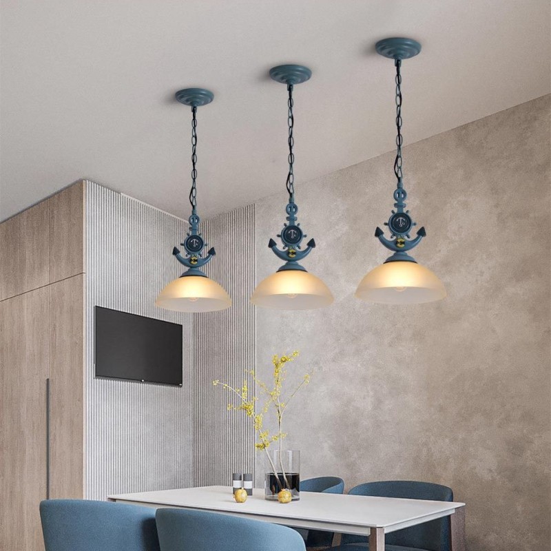 One Light Blue Rustic Artistic Retro Antique Pendant Light with Glass Shade