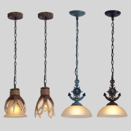 One Light Blue Rustic Artistic Retro Antique Pendant Light with Glass Shade