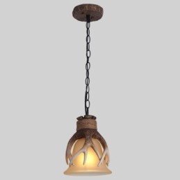 One Light Rustic Artistic Retro Antler Antique Pendant Light with Glass Shade