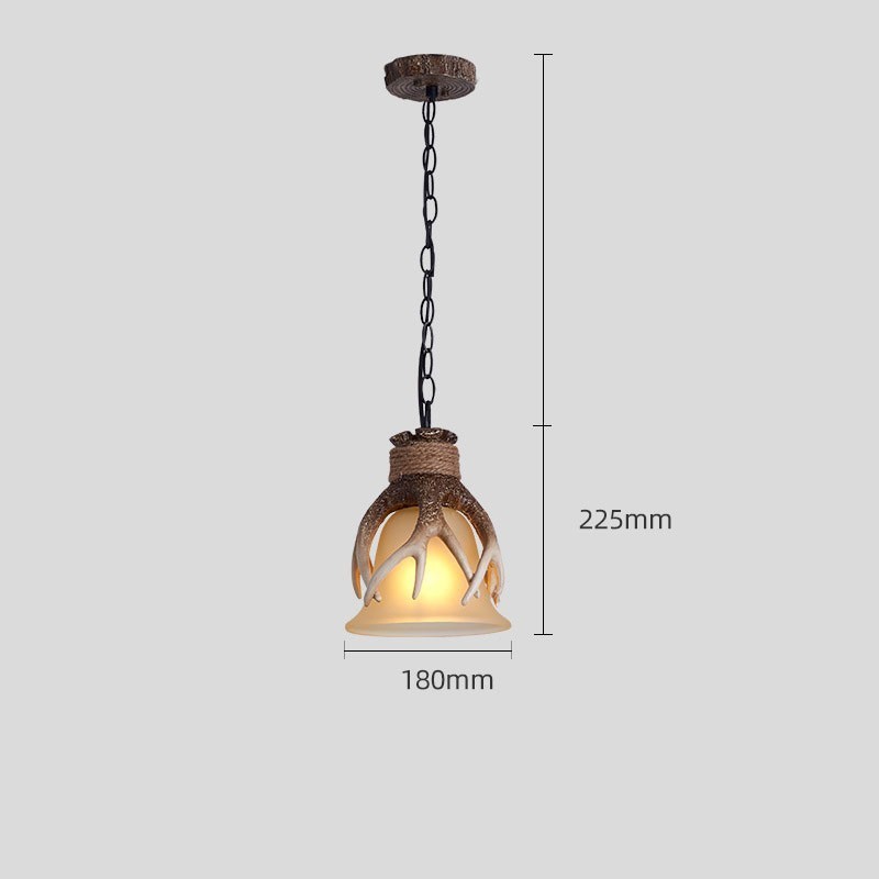 One Light Rustic Artistic Retro Antler Antique Pendant Light with Glass Shade