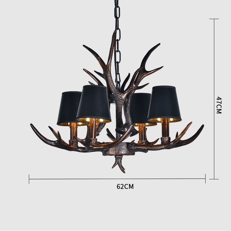 4 Light Black Rustic Artistic Retro Antler Antique Chandelier with Shades