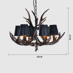 6 Light Black Rustic Artistic Retro Antler Antique Chandelier with Shades